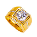 Men's adjustable open mouth ring with diamond-shaped geometric design and zircon stone centrepiece