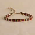 Adjustable glass beaded bracelet in geometric design with round beads available in five colours