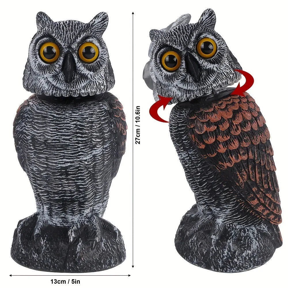 Artificial owl bait ornament with shaking head design for garden bird control in PE plastic construction