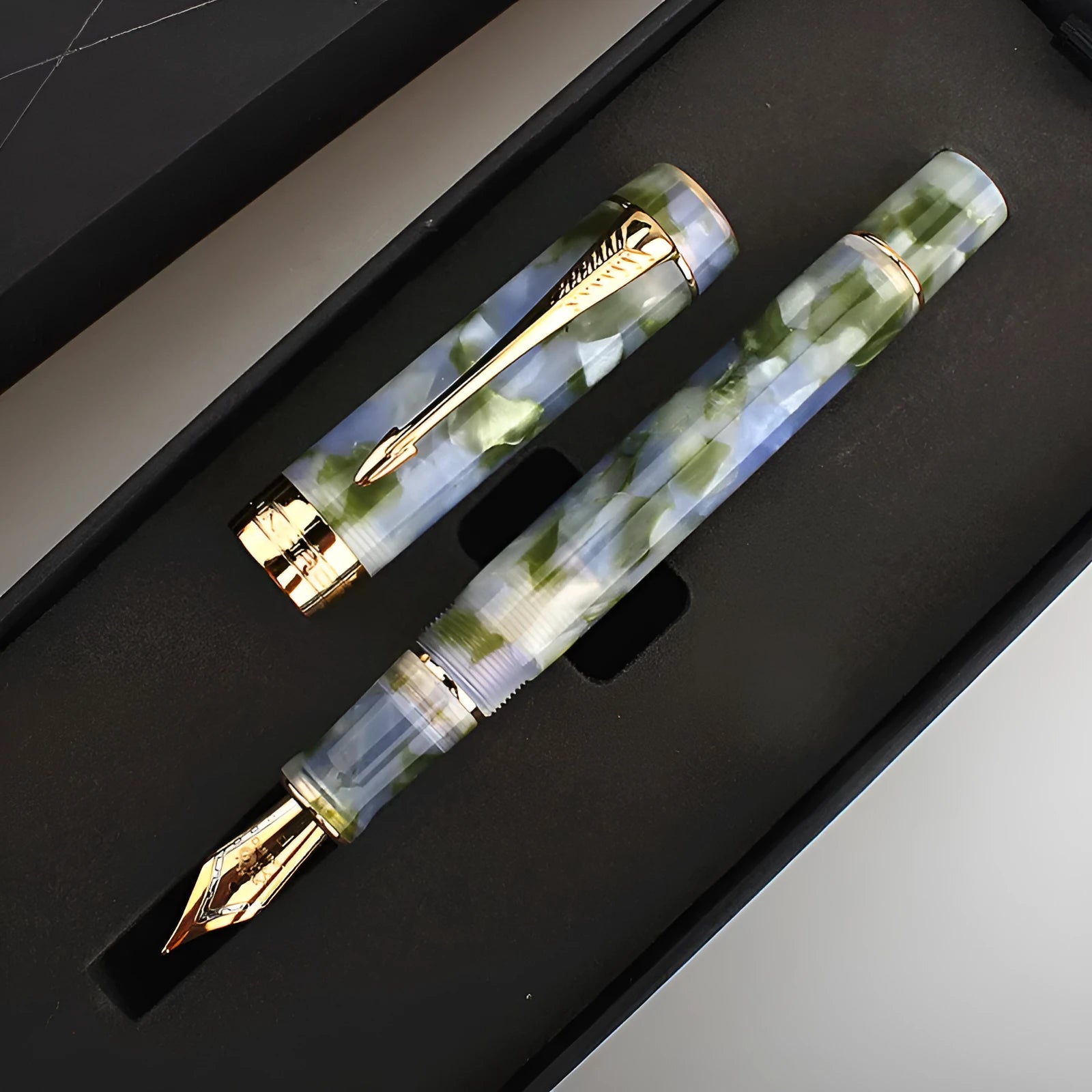 Deep bath green metal pen showing three available tip size options