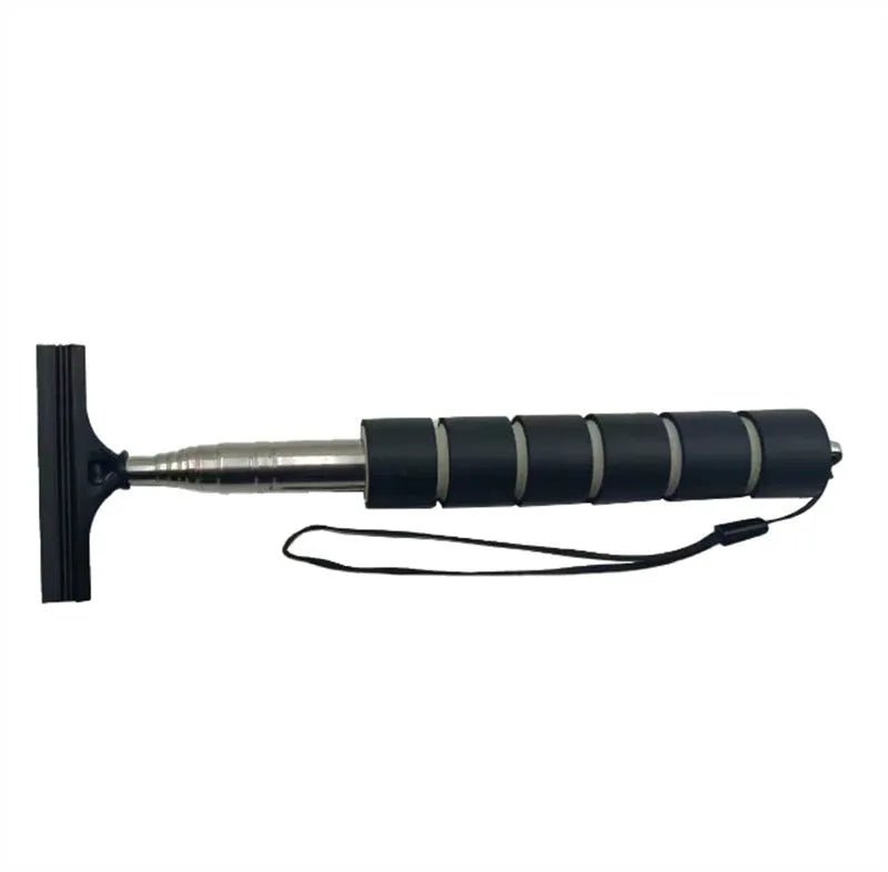 Retractable car rearview mirror wiper showing extended and compressed lengths with rubber blade