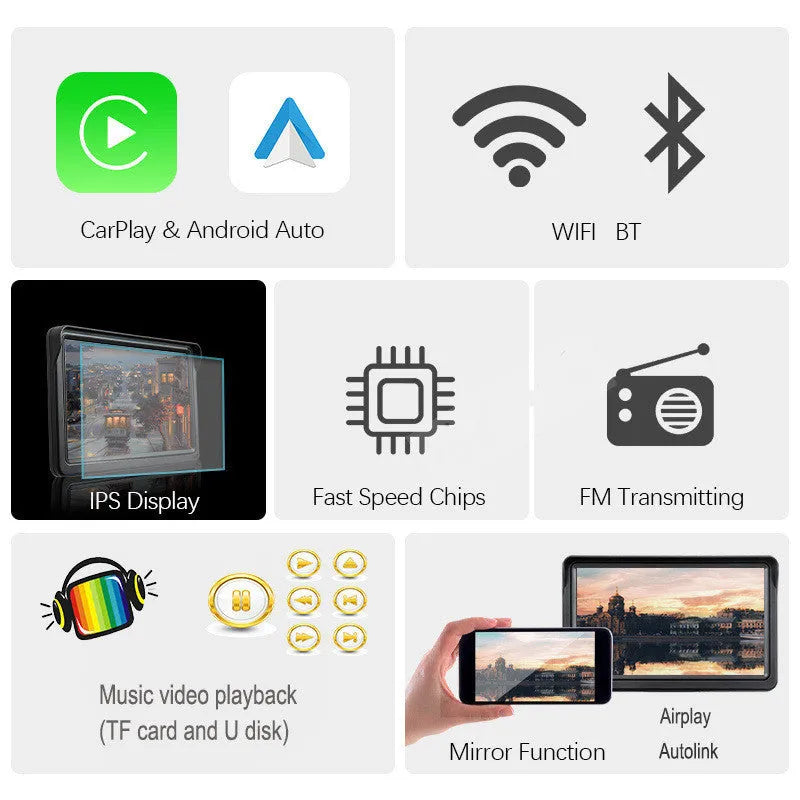 7-inch portable car smart display with retractable bracket mounted on windshield showing navigation interface