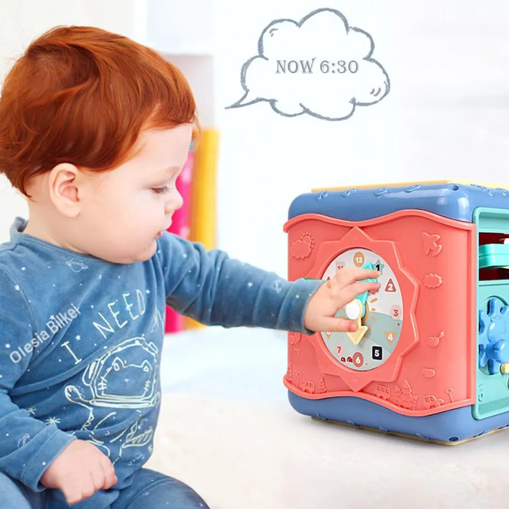Baby educational hexahedron cube toy with bead maze and shape sorting activities