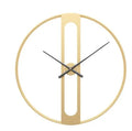 Large 50cm round metal wall clock in black or gold colour on a wall.