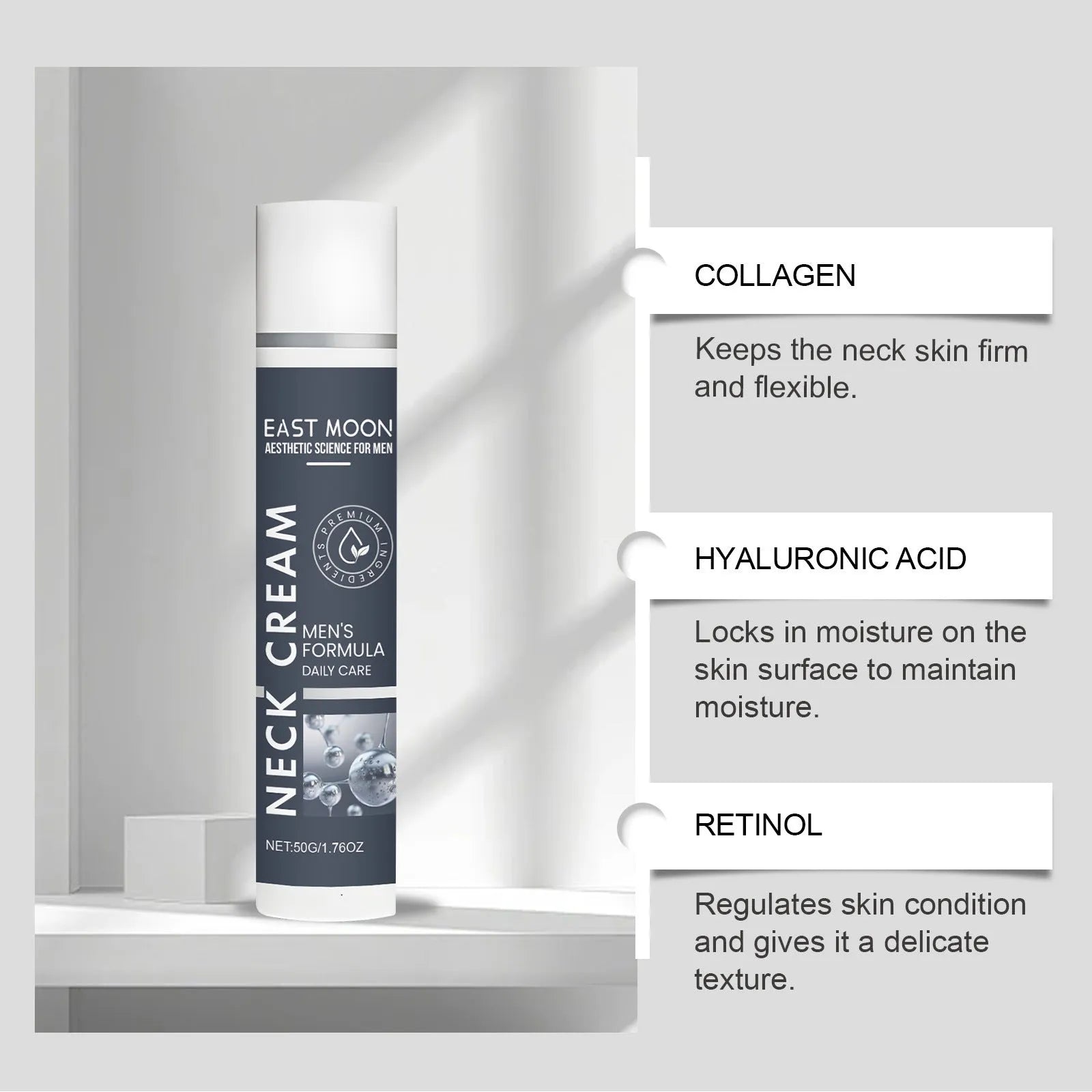 Men's Neck Stretch Cream 50g jar with collagen and hyaluronic acid for firming and moisturising