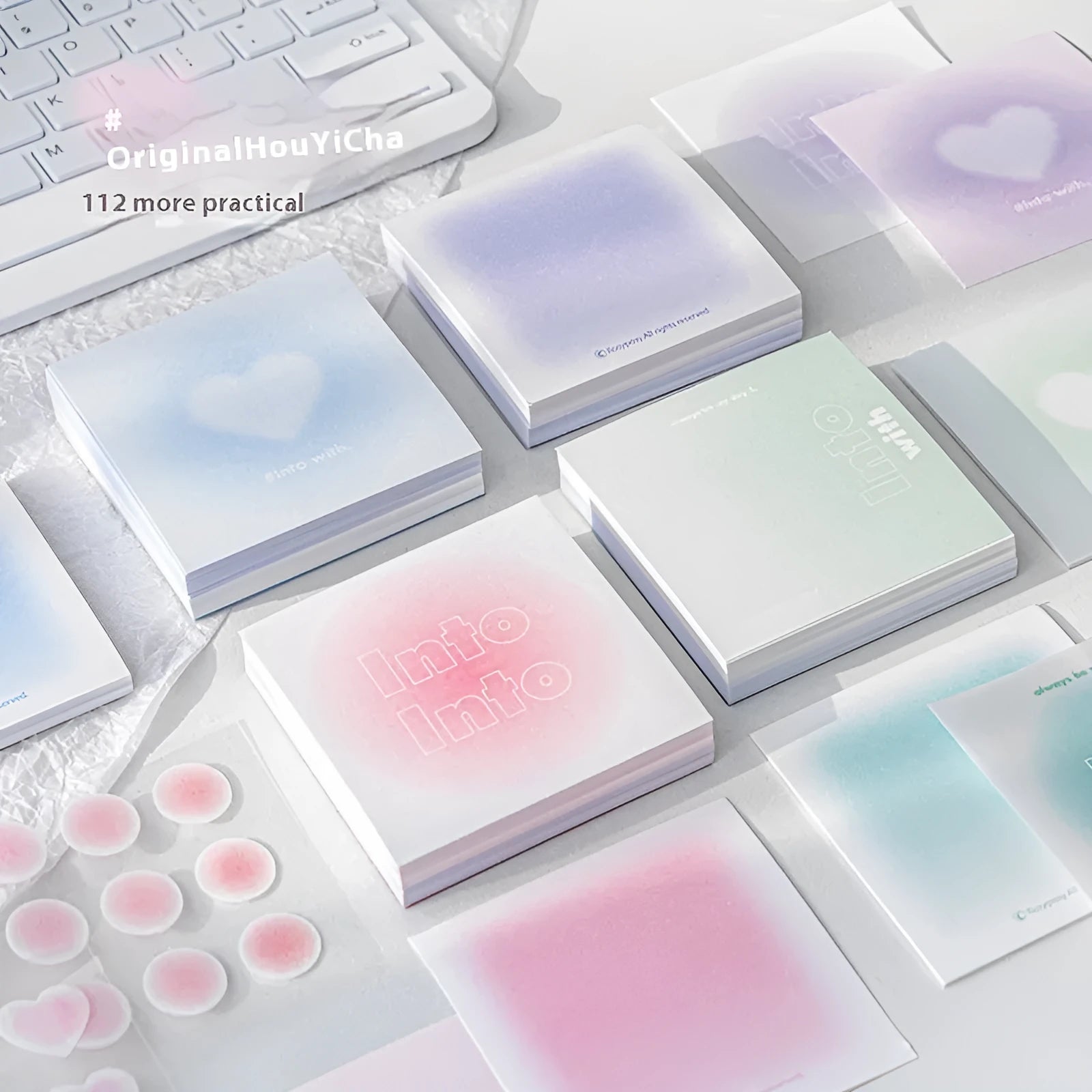 Square 70mm gradient parchment multifunctional notepad with sticky notes, plain paper, parchment sheets and stickers