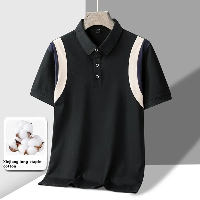 Men's thin cotton business lapel T-shirt with stripe pattern in Korean loose fit