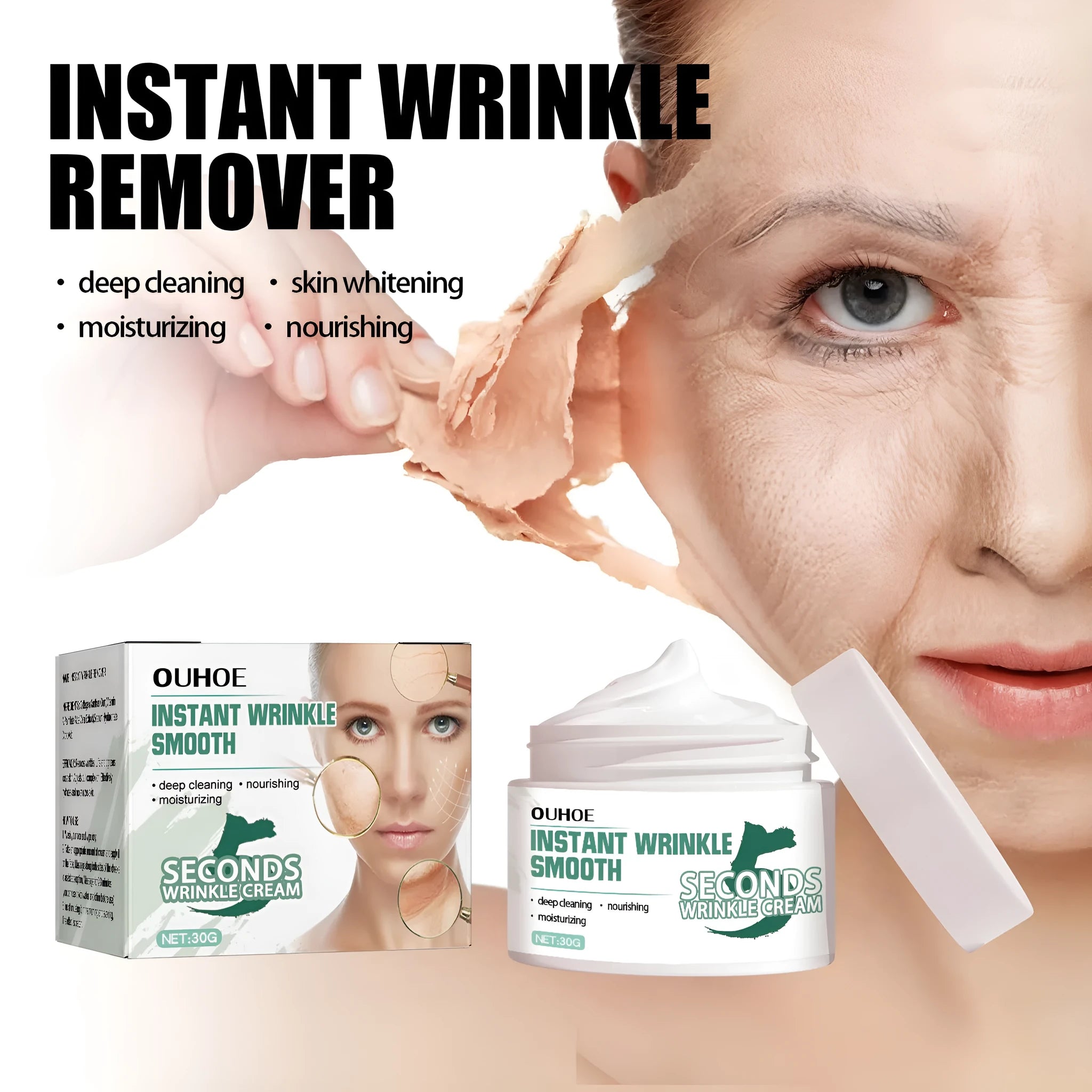 A 30g jar of anti-ageing anti-wrinkle face cream for hydrating and reducing fine lines.