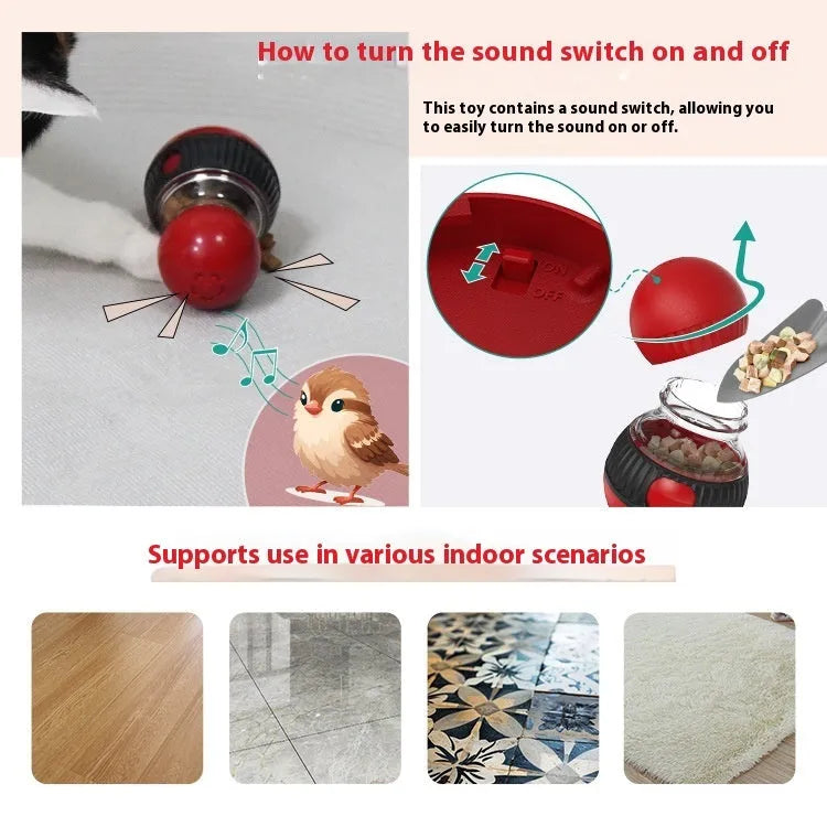 Rotating plastic cat toy with sound features and food dropping ball for indoor pet enrichment