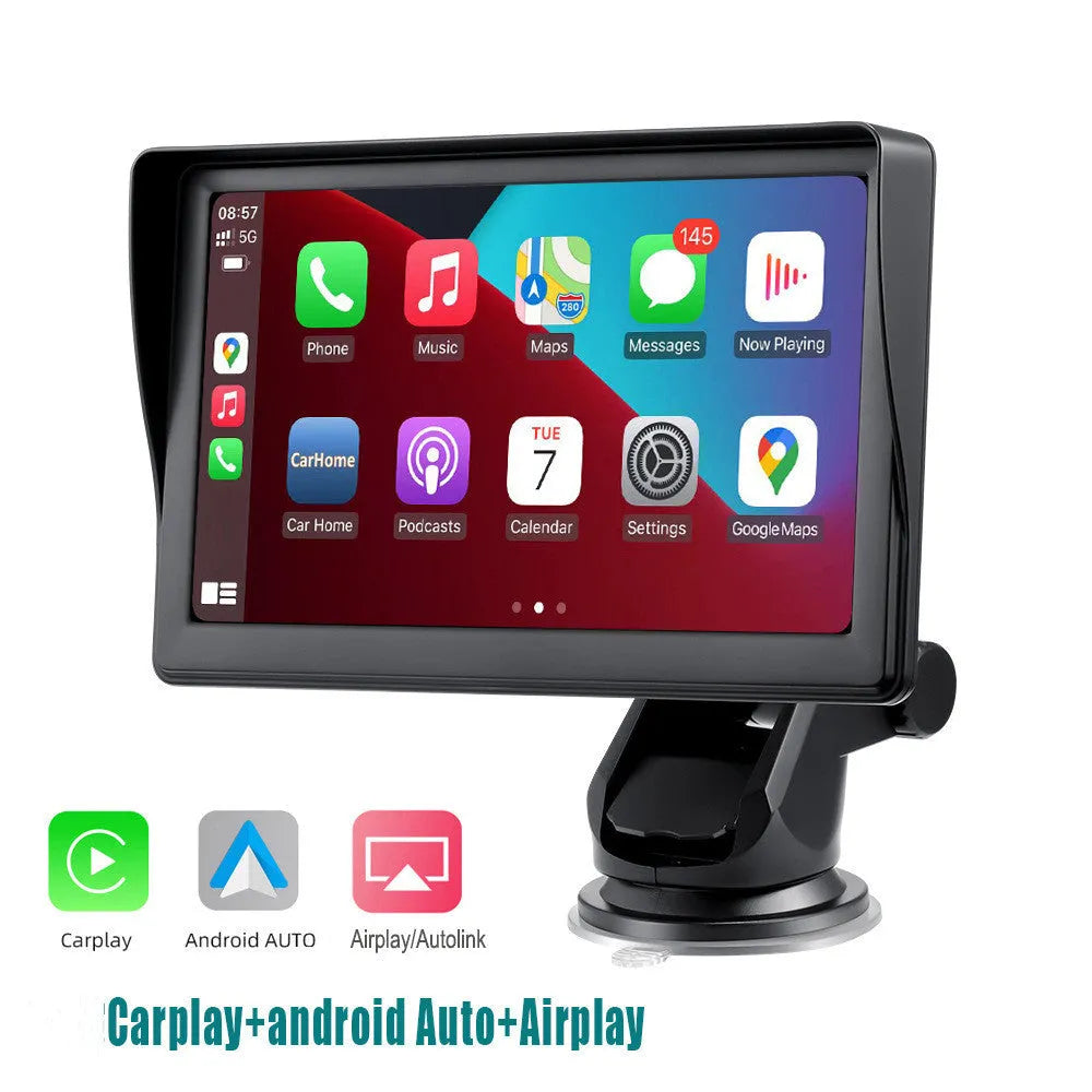 7-inch portable car smart display with retractable bracket mounted on windshield showing navigation interface