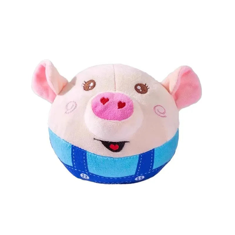 Dog plush piglet toy with electric jumping ball and recording mode for interactive pet play