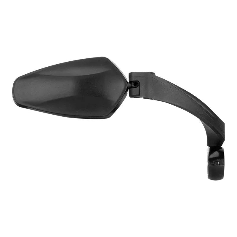Black acrylic bicycle rearview mirror with rotatable adjustment mechanism mounted on handlebars