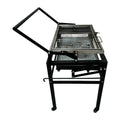 Large foldable charcoal BBQ stove with detachable components and grill accessory for outdoor cooking