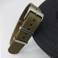 Nylon woven integrated loop watch strap shown in multiple colour options.