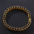 Men's geometric hip hop bracelet with single row rhinestones and zirconia accents on alloy chain