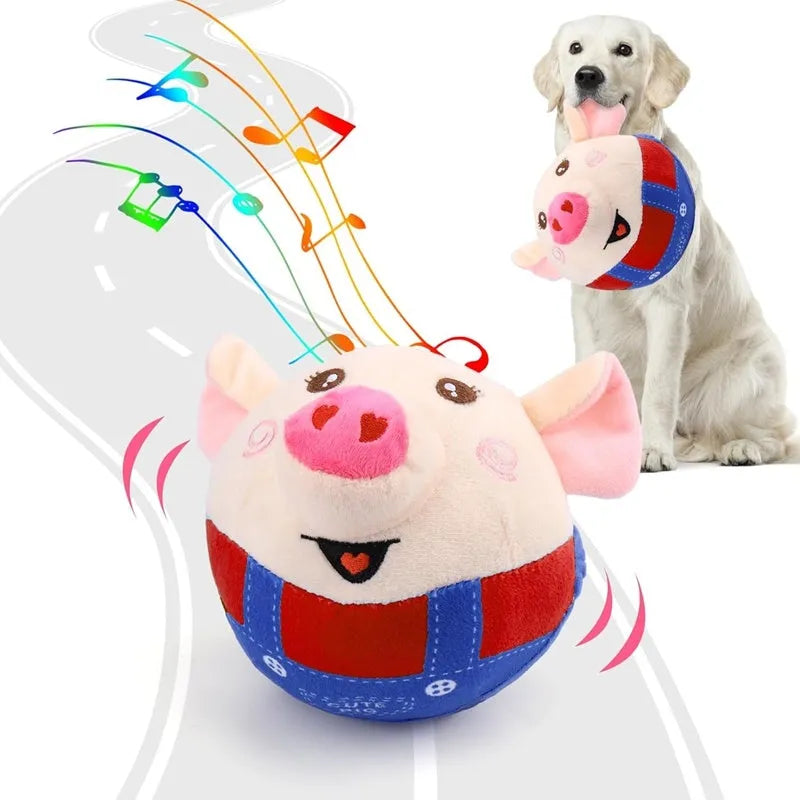 Dog plush piglet toy with electric jumping ball and recording mode for interactive pet play