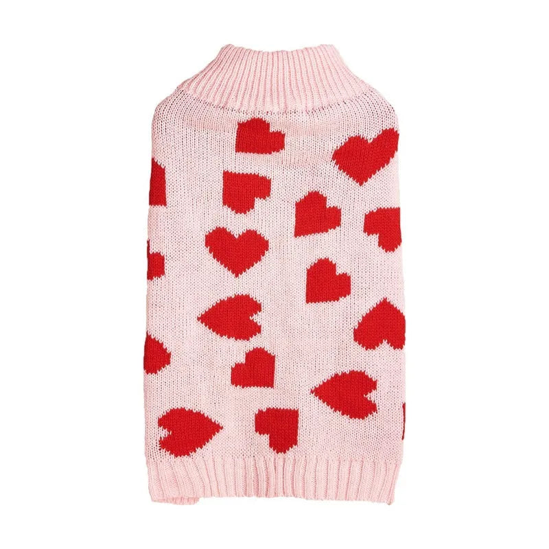 Fashion dog sweater with heart and bow design in acrylic knit fabric