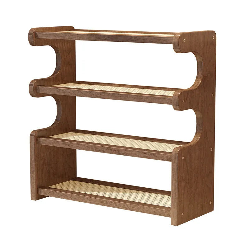 Multi-functional 4-layer desktop storage rack with arc cup holder in bamboo density plate, modern simplicity style