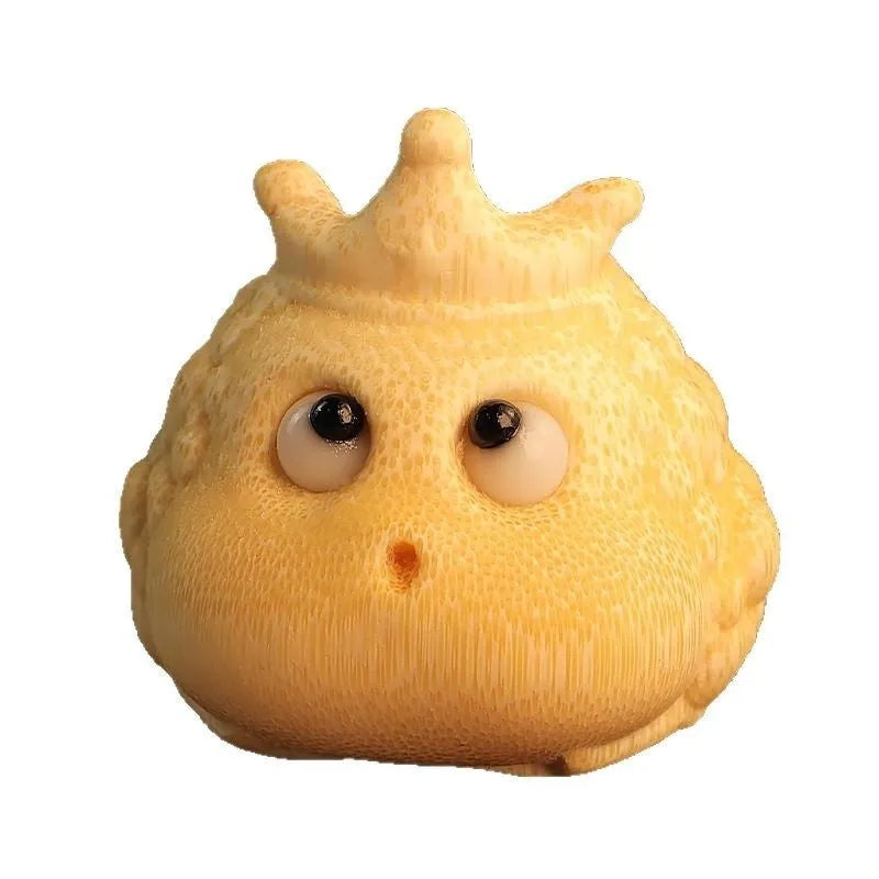 Solid bamboo carving of a cute Crown Princess Toad ornament with detailed live eyes.