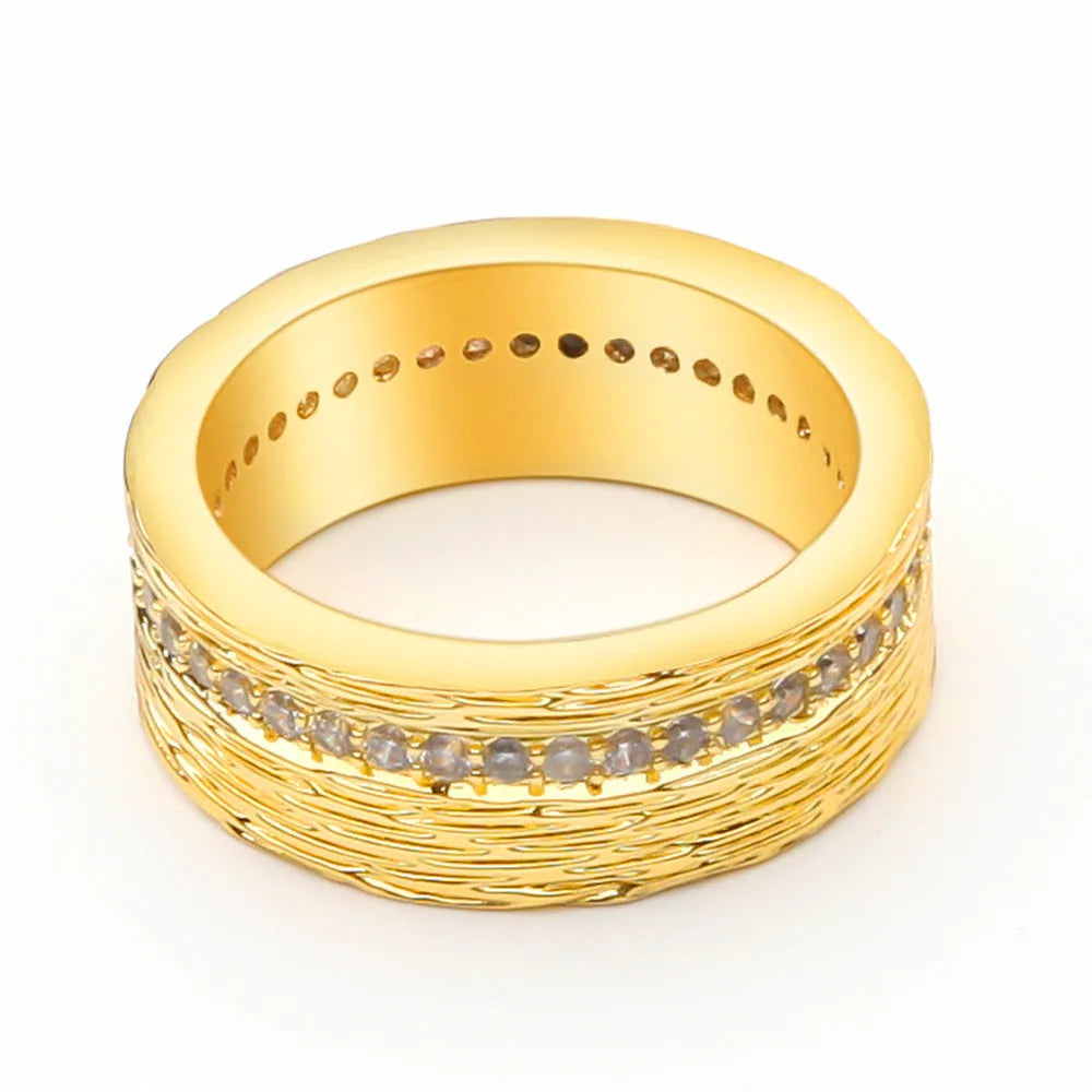 Women's copper zircon ring with gold electroplating geometric design
