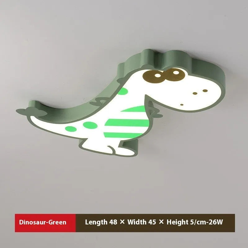 Cartoon dinosaur design ceiling light with a white PVC shade and aluminium body.