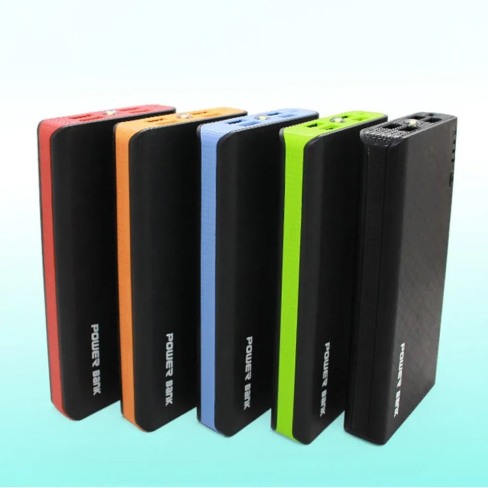 20000mAh portable power bank in five colour options showing compact dimensions