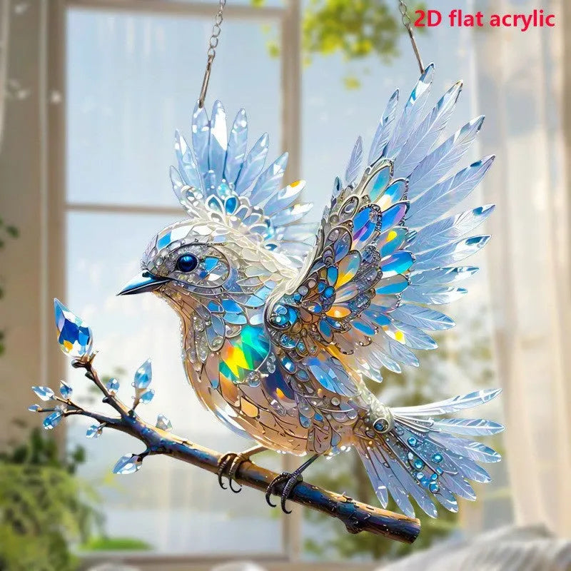 UV printed acrylic bird pendant ornament with cartoon design for holiday decoration