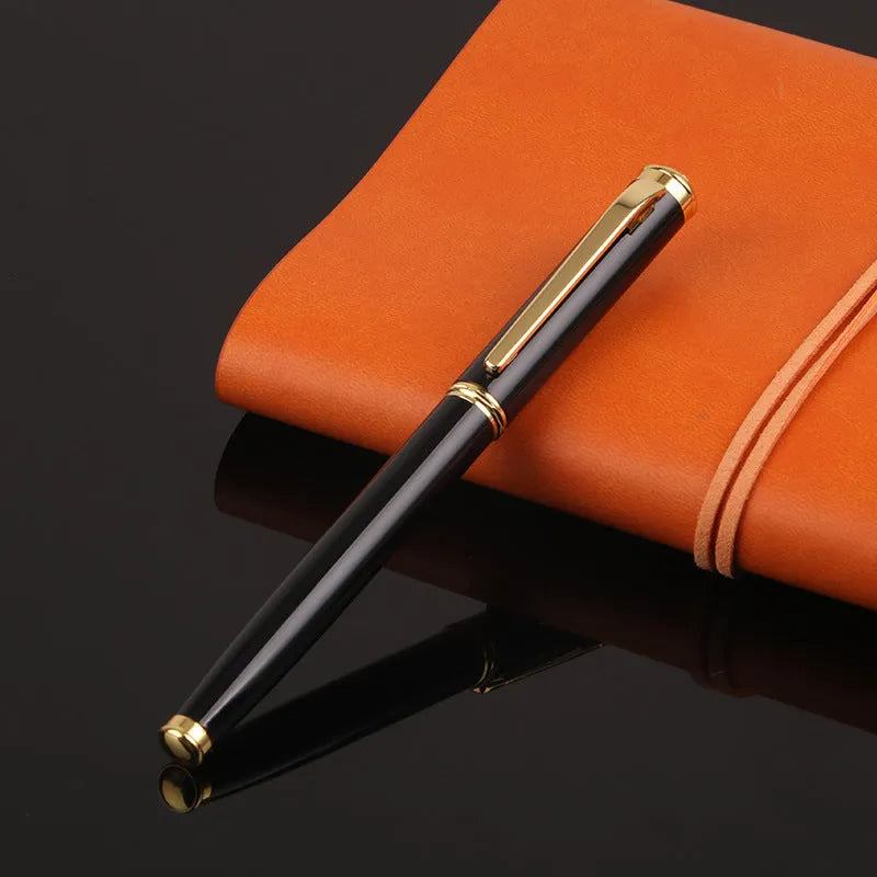 Red and black metal shell fountain pen with 0.5mm nib, shown with gift packaging