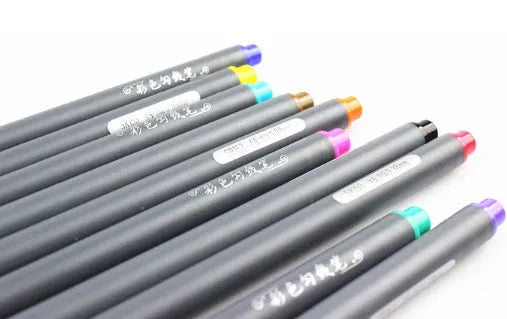 Pack of ten black hook line pens with 0.38mm fine tips for technical drawing.