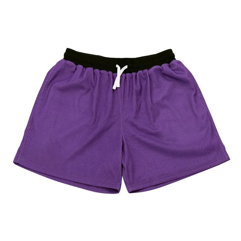 Men's quick-drying mesh shorts in black red green purple blue colours for summer running and fitness