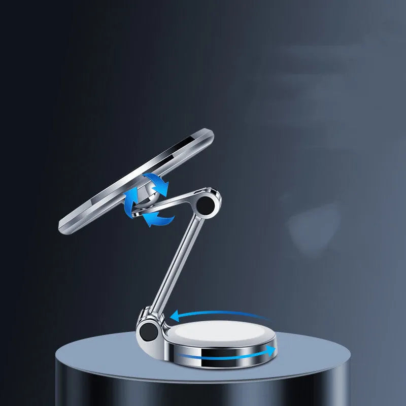 Magnetic adhesive car phone holder mounted on centre console with 360-degree rotation bracket