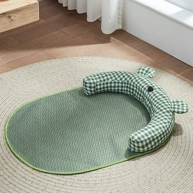 Green four seasons universal dog mat and cat bed, shown in large size as a cooling ice pad for summer.