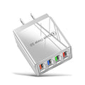 Compact luminous 4-port USB travel charger plug in dark blue colour, showing EU plug and LED light.