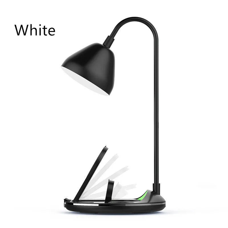 Black and white magnetic folding wireless charger shown open and closed