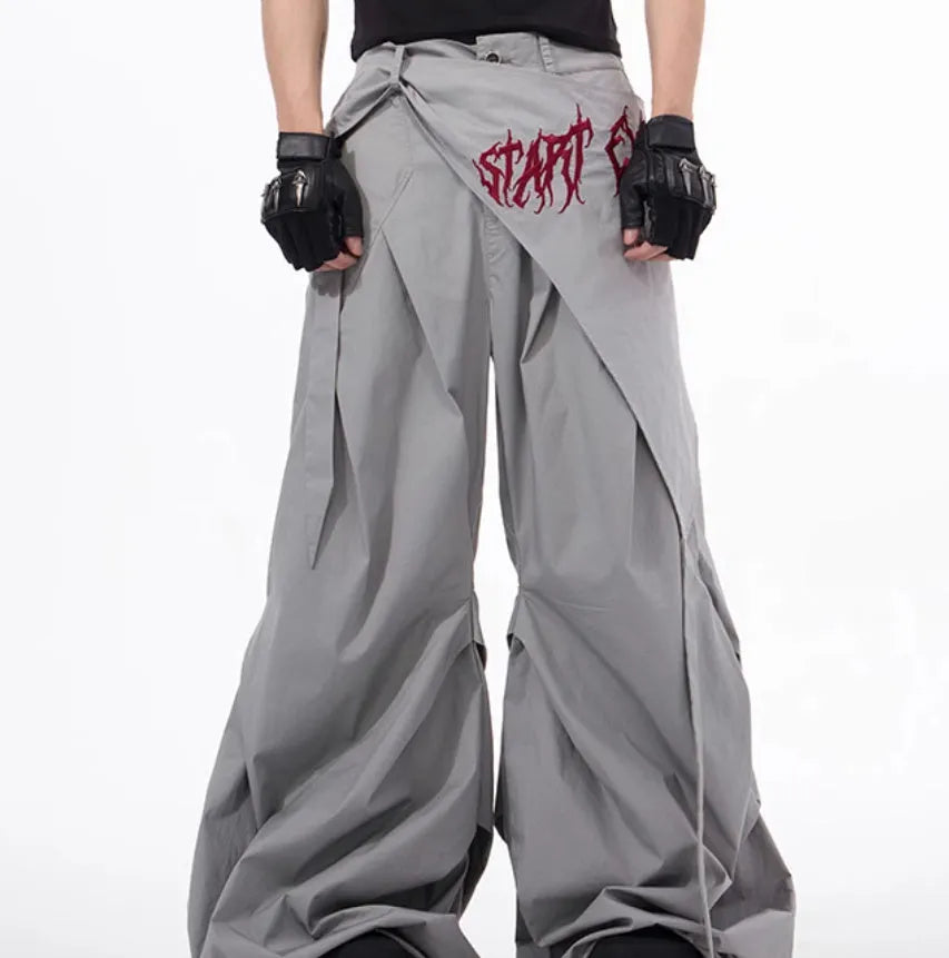 Korean style wide-leg summer pants for boys in black and grey solid colours.