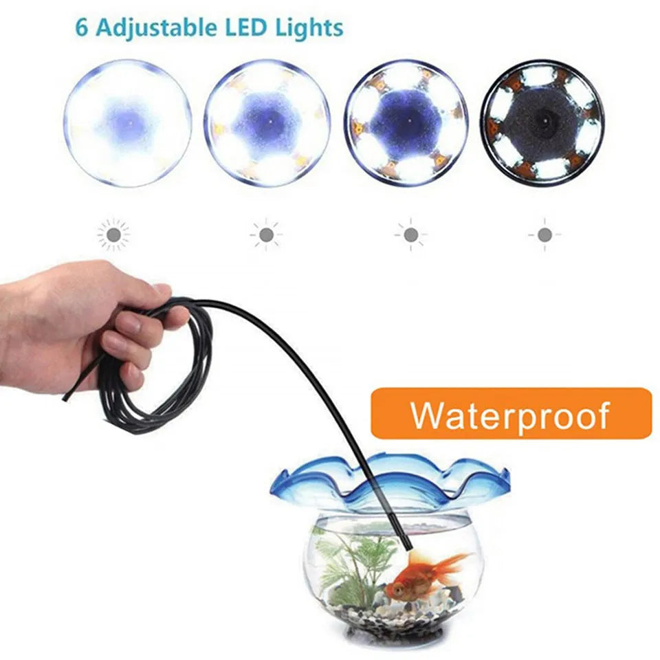 Three-in-one USB endoscope for Android phones with flexible cable and IP67 waterproof rating