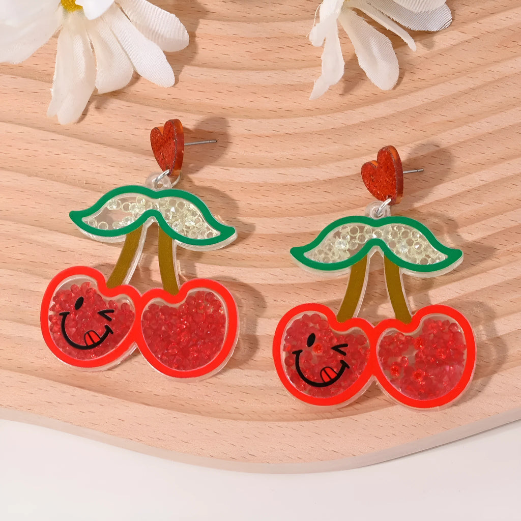 Acrylic drop earrings with cherry, strawberry, watermelon, pineapple, coconut, cake and ice cream designs