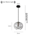 Modern minimalist glass chandelier with 25cm diameter, shown in transparent, amber, or smoky gray colour options.