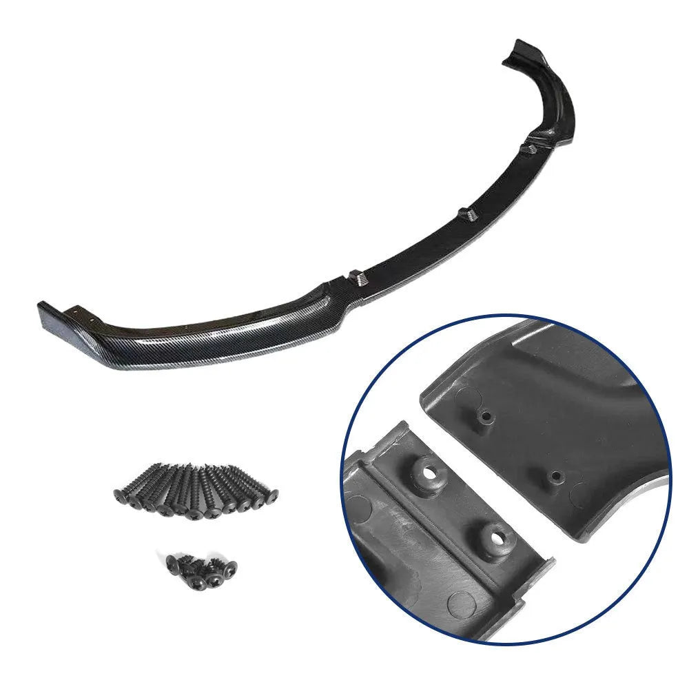 BMW 3 Series F30 F35 black front bumper lip spoiler, 96cm long polypropylene splitter for styling and protection.