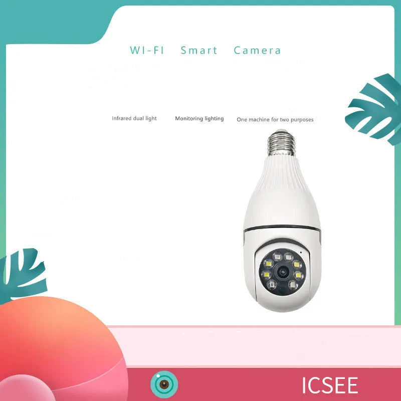 Minions-themed wireless surveillance IP camera on a stand with a wide-angle lens.