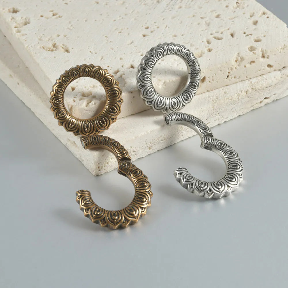 Retro magnetic earrings with hollow heart or lotus shapes in antique silver or ancient gold