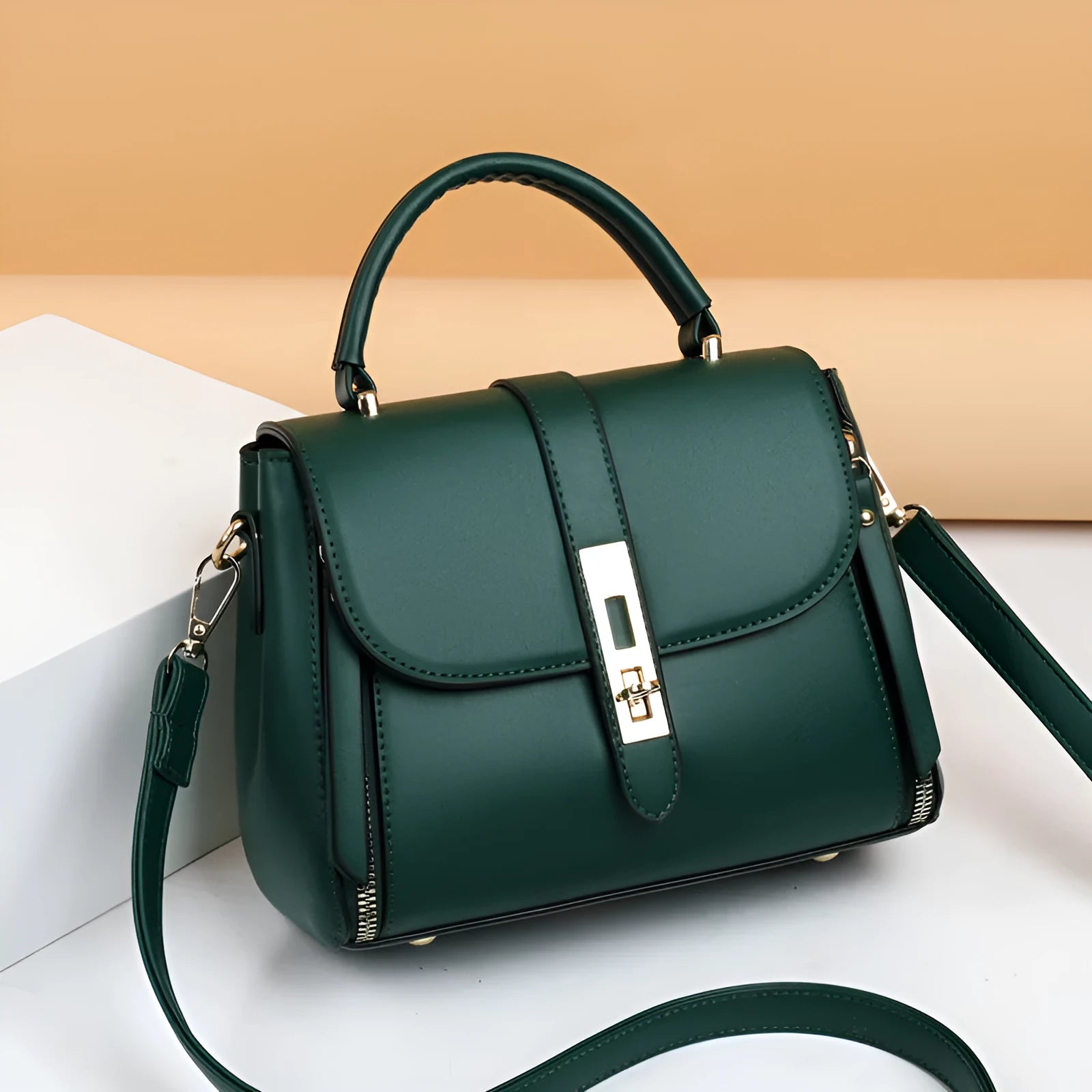 Women's soft PU leather square messenger bag with adjustable strap in four colour options