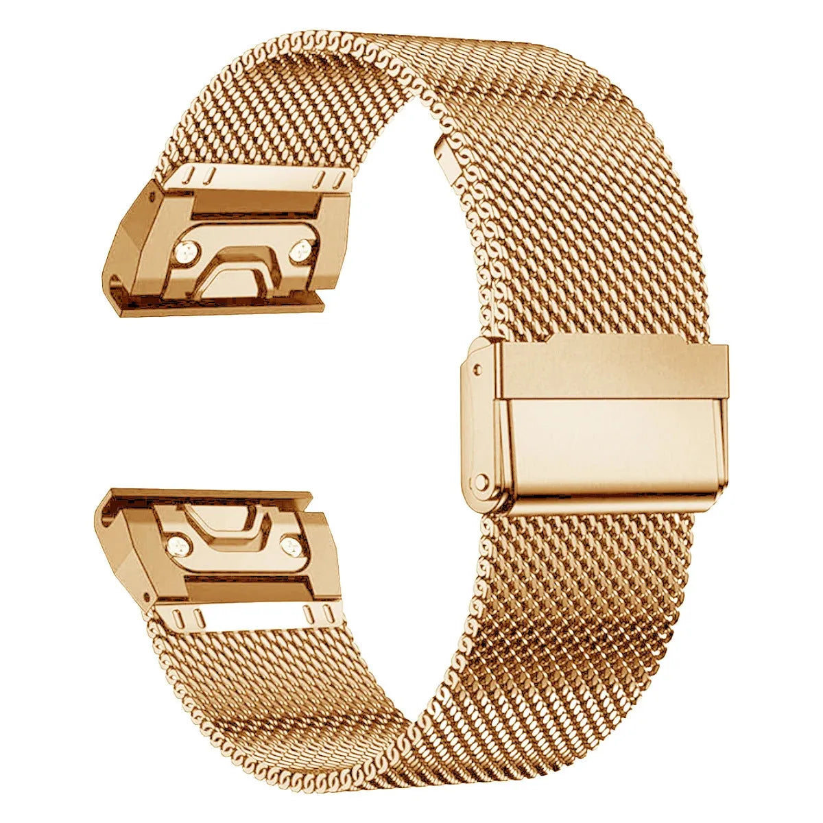 Stainless steel replacement watch strap for Garmin Fenix 7 and 6 models in silver, black, gold, or rose gold.
