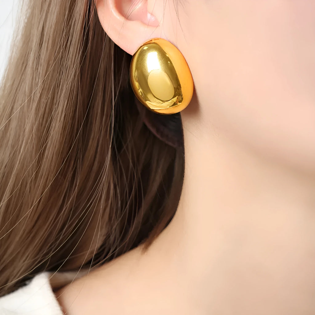Women's geometric ear studs with exaggerated glazed surface in DFE139 gold colour tone