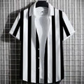 Men's striped linen short sleeve shirt with 3D printing in multiple colours and sizes