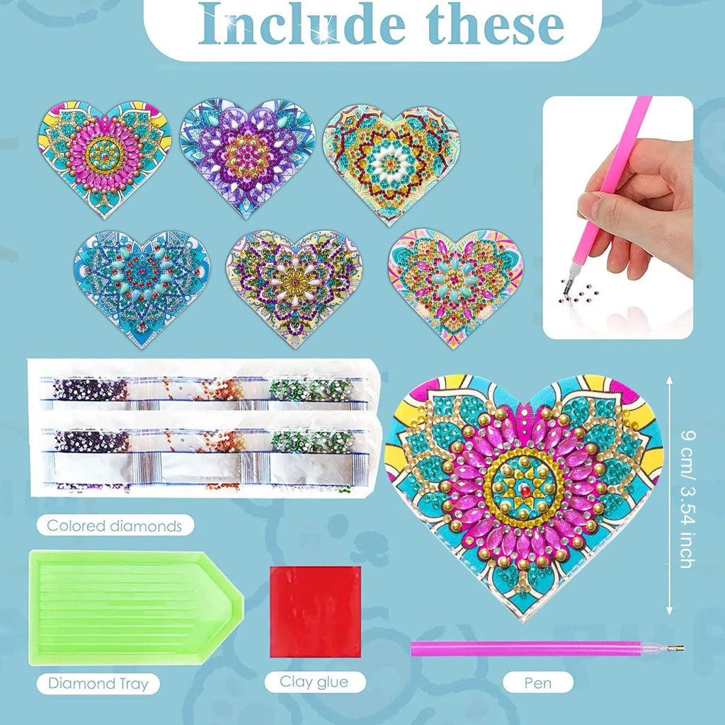 Six PU leather handmade bookmarks with stick-on crystal flower cornerite designs