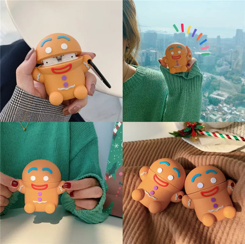 Thick gingerbread man silicone protective cover for AirPods 1st and 2nd generation with hook