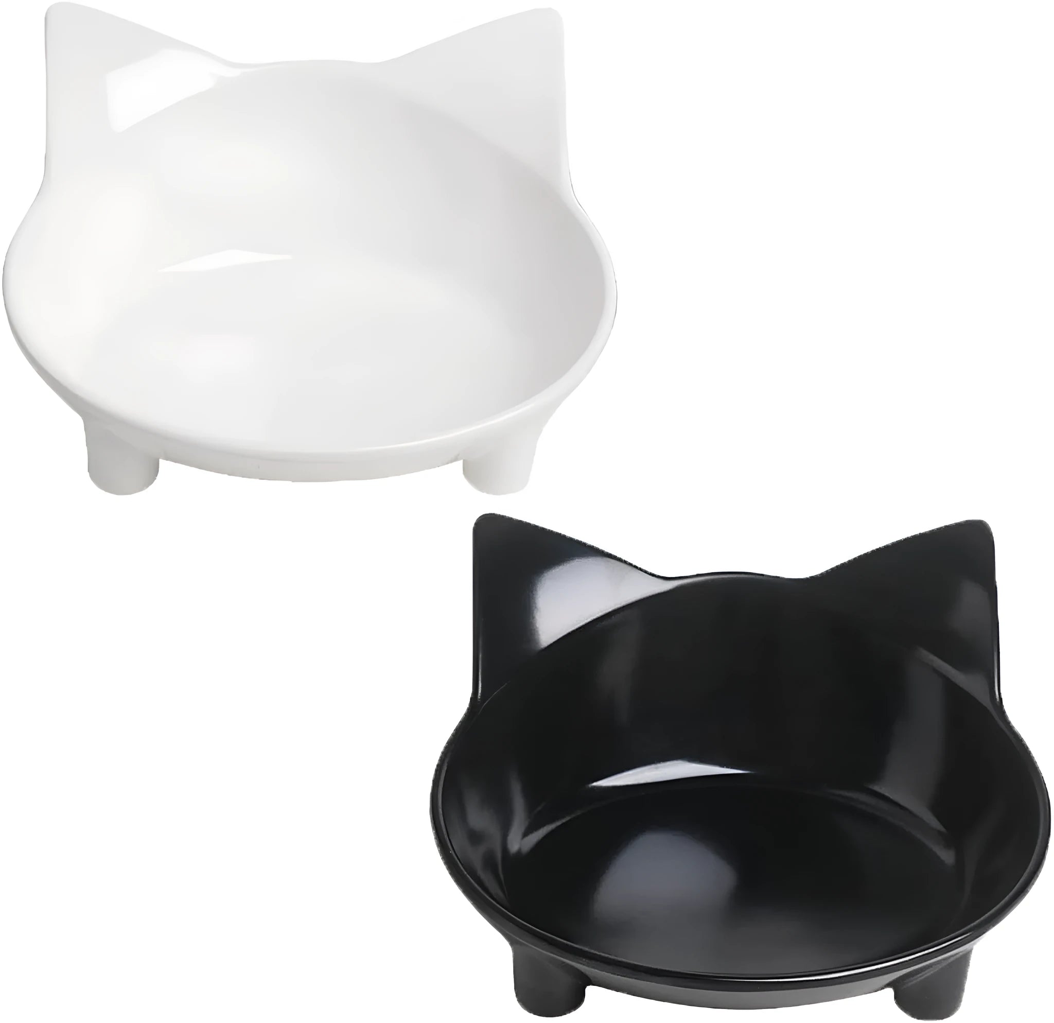 Black shallow melamine pet food bowl with non-slip rubber base on a wooden surface.