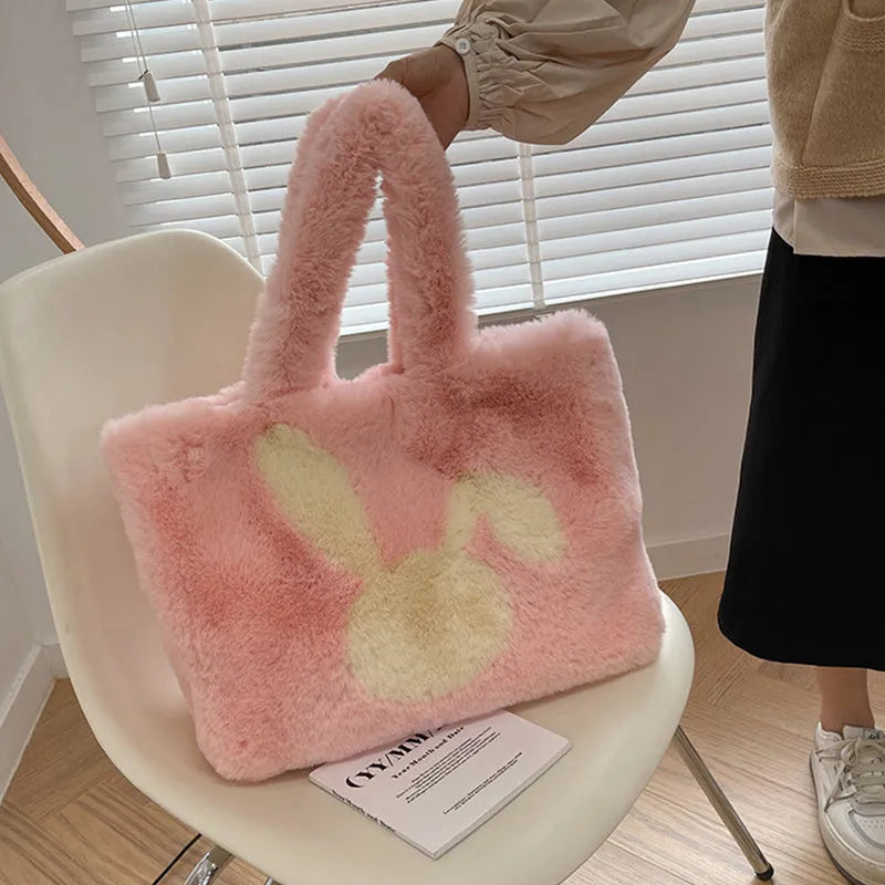 Cartoon rabbit ears plush shoulder bag in multiple colour options with large capacity