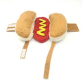 Brown and beige stuffed hot dog dog costume outfit on small dog for winter clothing and party cosplay